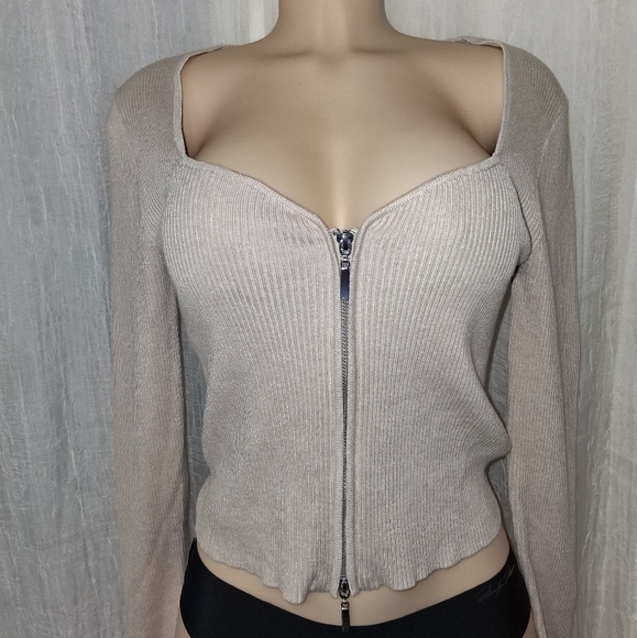 Pink Rose Tops - Pink Rose New Women Size M Light Beige Zip-Up Blouse